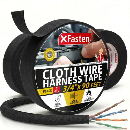 Vista 12 de XFasten Cinta de arnés de cables, 1.3 pulgadas x 50 pies, arnés de cableado de alta temperatura, cinta eléctrica de tela de fieltro autoadhesiva