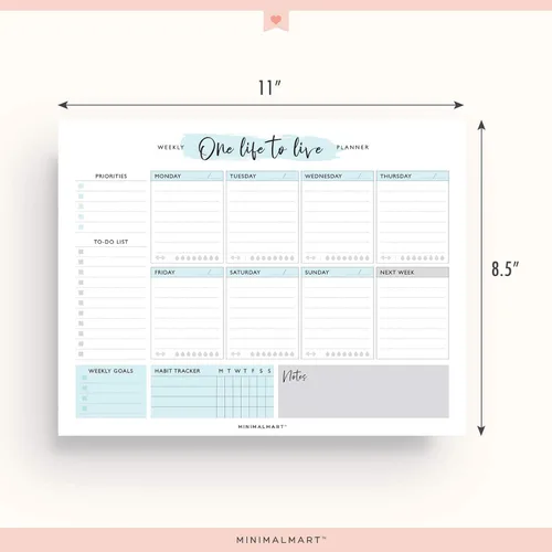 Vista 2 de Planificador semanal lindo 50 hojas sin fecha Calendario de productividad personal organizador para tareas diarias, citas, preparación