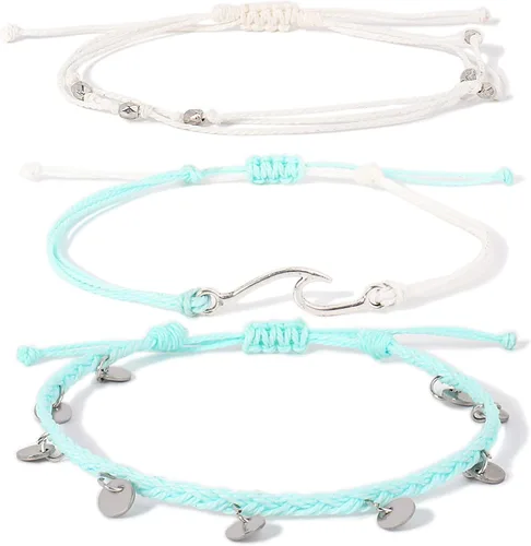 Vista 12 de Pulseras de tobillo impermeables con cuentas, pulseras de tobillo de playa con olas, pulseras de tobillo de acero inoxidable con monedas, joyería