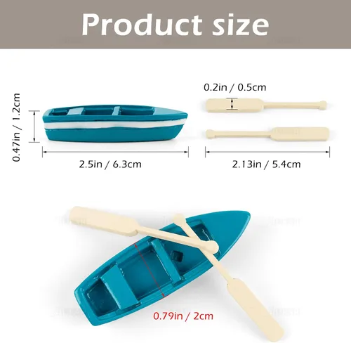 Vista 2 de AUEAR, Juego de 2 mini botes de remos de madera azul de resina para decoración del hogar de jardín de hadas