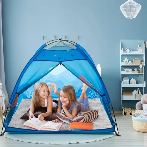 Vista 7 de Tienda de juegos submarina para niños, tienda de campaña plegable desplegable para interiores y exteriores, fiesta submarina, tienda de juguetes Azul