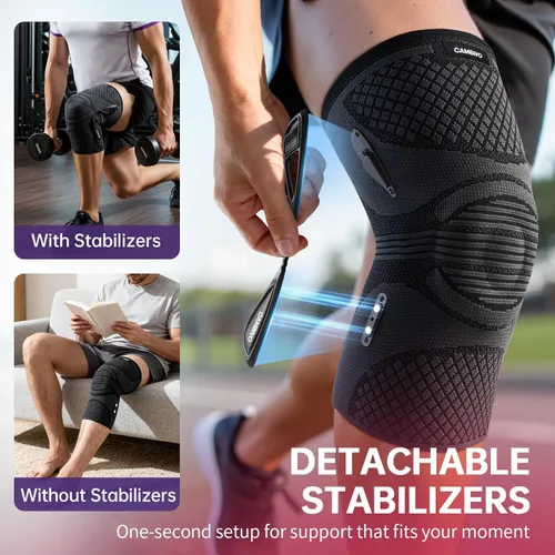 Vista 2 de CAMBIVO Rodillera para mujeres y hombres, rodilleras de compresión con estabilizadores laterales desmontables para deportes, soporte de rodilla