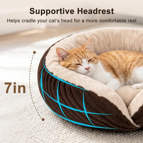 Vista 3 de Tovve Cama para gatos en interiores, sofá cama redonda lavable para gatitos Marrón