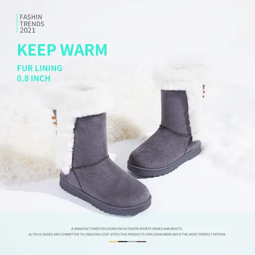 Vista 5 de ALTOCIS Botas de nieve de invierno con forro de piel para mujer botas cortas de media pantorrilla botas de moda con botón de resina artística botas