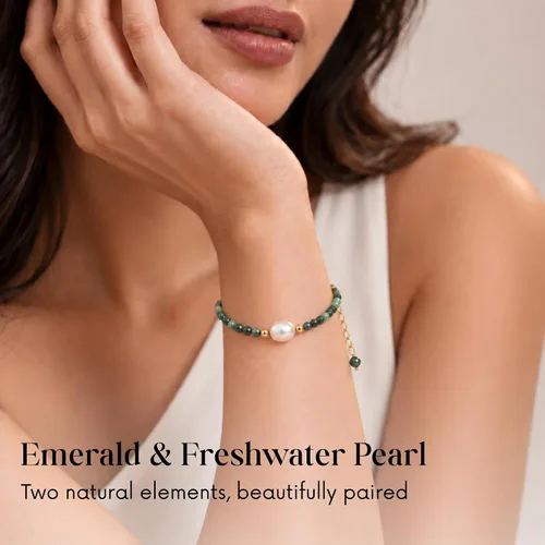 Vista 3 de Gempires - Pulseras de cuentas de cristal hechas a mano con joyería de perlas de agua dulce hipoalergénicas, chapadas en oro de 7.5 pulgadas