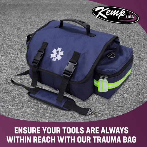 Vista 5 de Kemp USA EMT First Responder Trauma Bag Azul Marino Primeros Auxilios Supervivencia Equipo Médico Organizador de Equipo de Alta Visibilidad