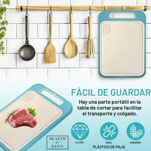 Vista 5 de Tabla de cortar no plástica para cocina, 14 x 11 pulgadas, placa de trigo de doble cara de acero inoxidable, resistente a los arañazos, ranura