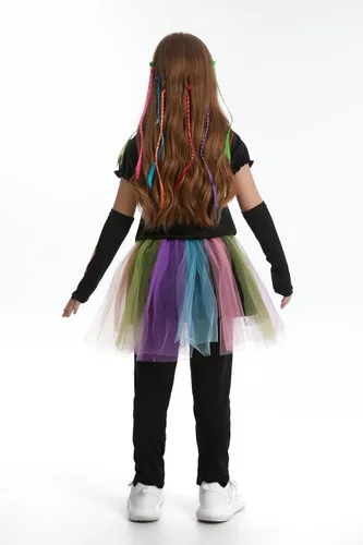 Vista 5 de LMYOVE Disfraz de esqueleto para niñas que brilla en la oscuridad, huesos punk, vestido tutú de Halloween para niños, juego de disfraces de lujo