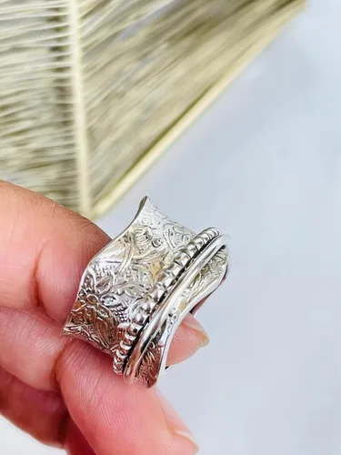 Vista 68 de Boho Spinner Ring, Mothers Day Gift, Silver 925 Women Ring, Sterling Silver 925 Ring, Fidget Spinner Ring,Women Silver Anxiety Ring