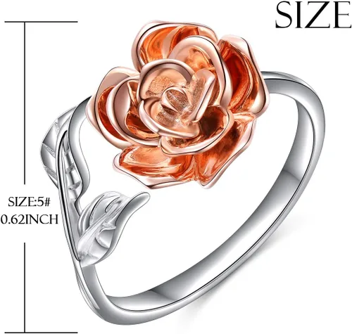 Vista 24 de Anillos abiertos ajustables de plata de ley S925, anillo de rosa para mujeres y adolescentes