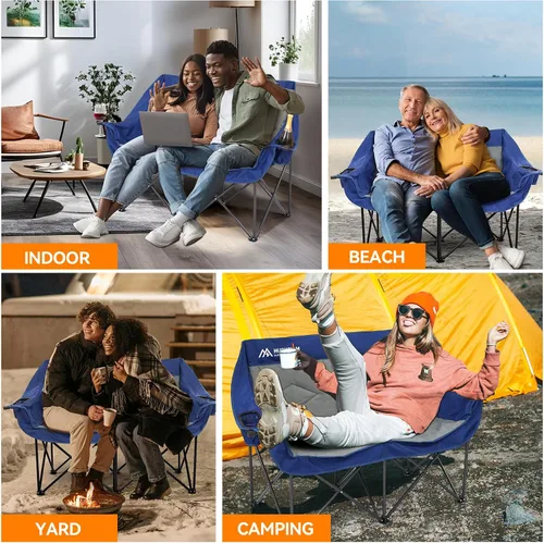 Vista 7 de Sillas de campamento dobles de gran tamaño, silla de campamento para 2 personas, silla plegable portátil para adultos exteriores, sofá de campamento