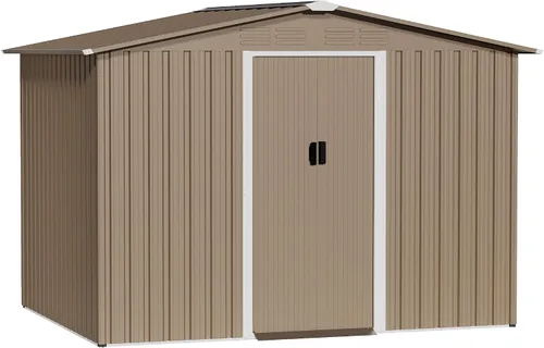 Vista 8 de Cobertizo de almacenamiento para exteriores de 8 x 6 pies con piso, cobertizo de herramientas de metal impermeable con puerta cerrada con puerta