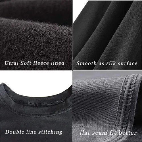 Vista 4 de Conjunto de ropa interior térmica para mujer con forro polar ligero ultra suave, juego largo de John que absorbe la humedad, Negro