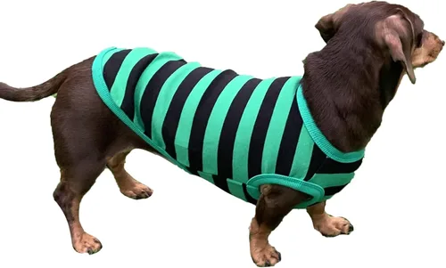 Vista 15 de D Doggy Star - Suéter de perro salchicha para perros, ropa de forro polar, abrigo de invierno (M, bolsillo azul marino)
