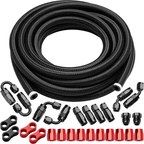 Vista 12 de Kit de línea de combustible 6AN de nailon trenzado CPE de 10 pies con accesorios de extremo de manguera AN6, negro
