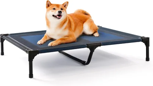 Vista 10 de petizer Cama elevada grande y refrescante para perros, catre resistente al aire libre para acampar en verano, cama elevada para mascotas Negro