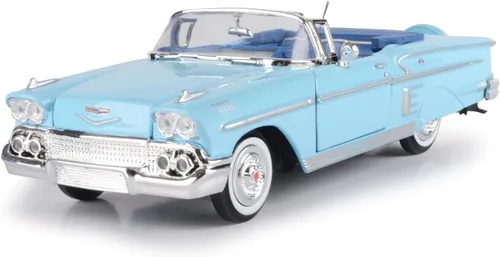 Vista 2 de Chevrolet Impala Convertible 1958, azul - Motormax Premium American 73267 - Modelo de automóvil fundido a presión a escala 1/24, unisex, para niños