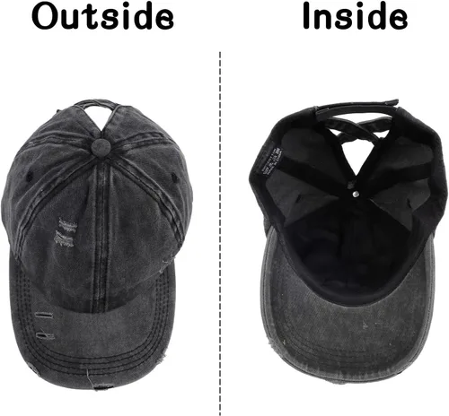 Vista 6 de Gorra de béisbol con diseño de cola de caballo cruzada, ajustable, estilo moño desordenado, para mujer