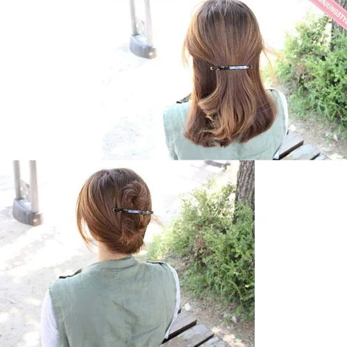 Vista 7 de Luckycivia - Paquete de 2 pasadores para el cabello, pinzas de pelo largas y finas hechas a mano con celuloide ónix, elegante pinza automática