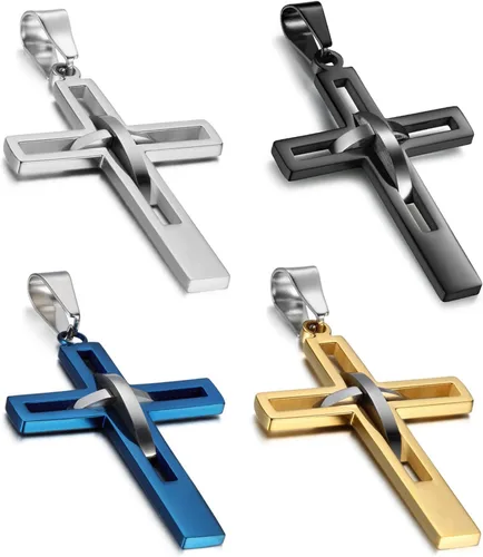 Vista 22 de OIDEA Cross Pendant Necklace for Men Women: High Polish Hollow Openwork Stainless Steel Cross Chain Mens Jewelry Gifts