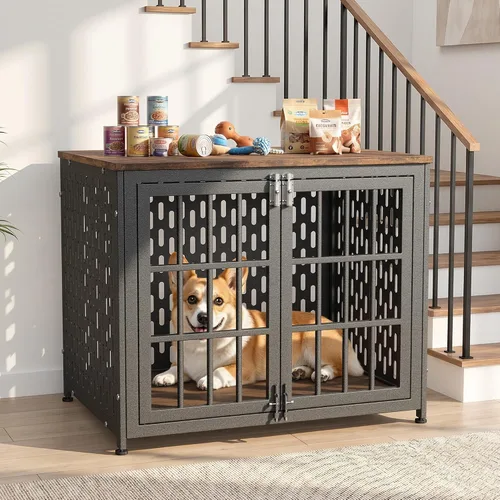 Vista 22 de Muebles de jaula para perros resistentes, jaula decorativa para perros negro (Aged Black)