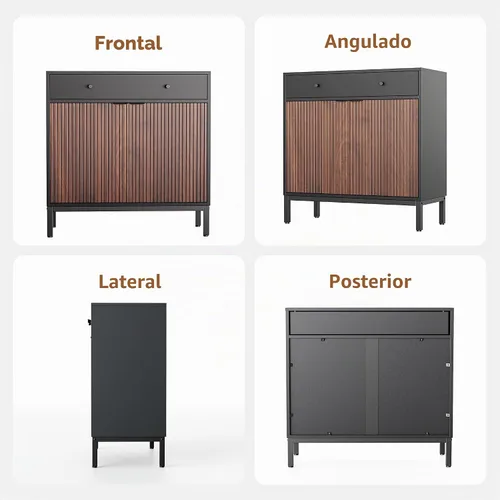 Vista 9 de [Usado] Mericonia Aparador Buffet Gabinete Almacenamiento, Consola de madera moderna acanalada Credenza