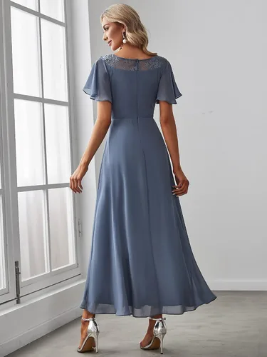 Vista 2 de Ever-Pretty Elegante vestido de dama de honor de gasa de manga corta alta y baja para mujer 0465