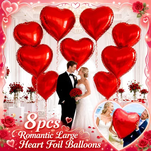 Vista 7 de 8 globos grandes de corazón rojo de 36 pulgadas para San Valentín, boda, fiesta