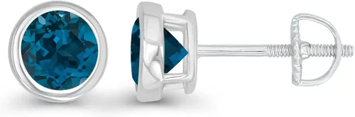 Vista 2 de Juego de aretes de tuerca de plata de ley 925 chapada en oro de 14 quilates, hipoalergénicos, de 0.197in, con bisel redondo de 0.197in, Circonia