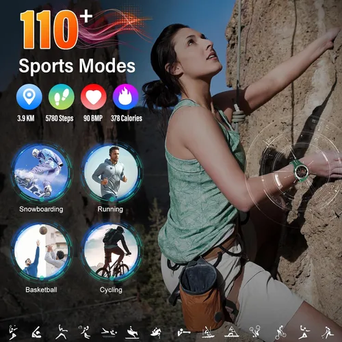 Vista 3 de Relojes inteligentes militares para hombres (respuesta/hacer llamadas), reloj de fitness HD de 1.39 pulgadas, monitor de sueño de frecuencia