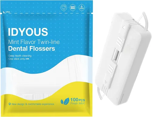 Vista 10 de Palillos de hilo dental Doble acción menta doble línea hilo dental con dispensador – Recarga en bolsa, fácil de transportar para adultos, paquete