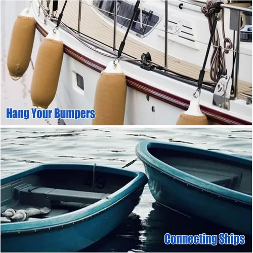 Vista 4 de 4 líneas de muelle elástico, líneas de barco elástico de 2 pies con cuerda de amarre de clip inoxidable 316 para muelle, kayak, embarcación