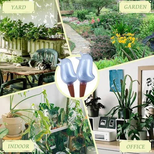 Vista 6 de Paquete de 4 picos de riego automático, globos de riego para plantas de interior, picos de riego automático en forma de pájaro, dispositivos de Azul