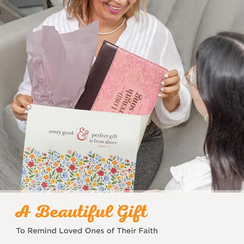 Vista 8 de Christian Art Gifts Portada de la Biblia de moda My Strength and My Song Roses Salmo 118:14, piel sintética, rosa, mediano
