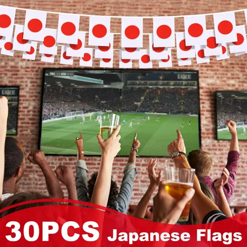 Vista 5 de Banderín de bandera de Japón, mini banderas japonesas pequeñas, decoración nacional de país para escuela, fiesta, eventos deportivos, 33 pies 30