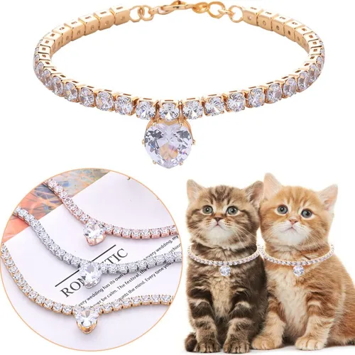 Vista 2 de Collar con Diamantes de Imitación Brillantes en Forma de Corazón para Gatos y Perros Collar de Gemas para Mascotas Collar con Diamantes de Imitación