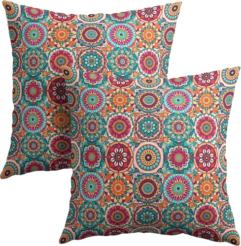 Vista 22 de Fundas de almohada tribales marrones - Juego de 2 fundas de almohada étnicas 40x40 cm azteca geométrica para decoración de sofá, cama, hogar
