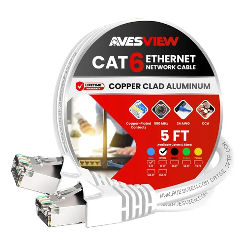 Vista 15 de Cable Ethernet blindado CAT 6 de 5 pies, para interiores de alta velocidad (SFTP) 10 Gbps blindado sin enganches, cable Ethernet de 5 pies