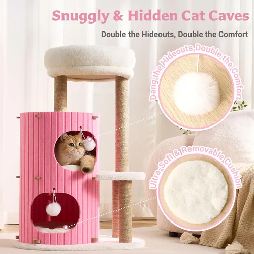 Vista 4 de Árbol Moderno para Gatos de Interior Grande para Adultos, Torre de Árbol para Gatos de 36 Pulgadas de Altura con Postes Rascadores, Cálido Refugio