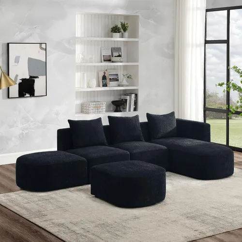 Vista 105 de Quarte Sofá seccional en forma de U, sofá modular con dos asientos individuales, dos sillas, combinación de bricolaje, tela de hilo en bucle Beige/5