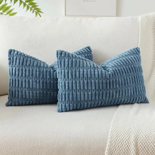 Vista 15 de OTOSTAR - Paquete de 2 fundas de almohada decorativas de pana suave de 18 x 18 pulgadas, funda de cojín a rayas estilo bohemio para sofá, cama, sala