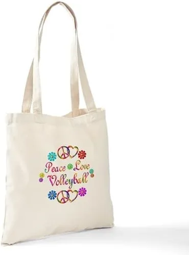 Vista 6 de CafePress Peace Love - Bolsa de mano de voleibol de lona natural bolsa de compras reutilizable