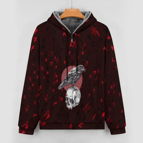 Vista 6 de Viking - Sudadera con capucha de forro polar, impresión 3D, con cremallera