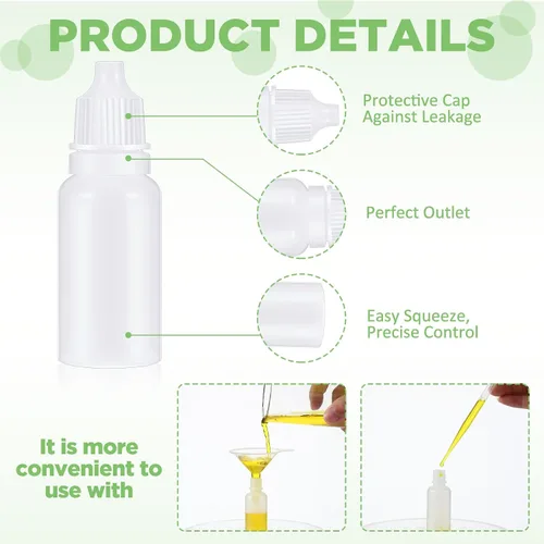 Vista 3 de Uiifan 12 botellas de plástico con cuentagotas de 0.3 fl oz, botella vacía con gotero para ojos, pequeños recipientes de líquido exprimibles