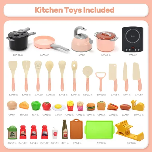Vista 6 de CUTE STONE Juguetes para fregadero de cocina que cambian de color con agua corriente, juego de juguetes de cocina para niños con ollas y sartenes