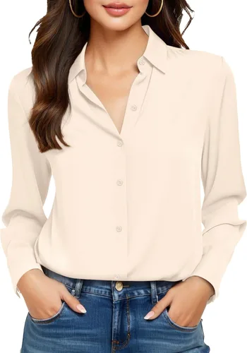 Vista 23 de Camisas sin planchado y sin arrugas para mujer, con botones, de manga larga, de seda de morera, blusas casuales para el trabajo