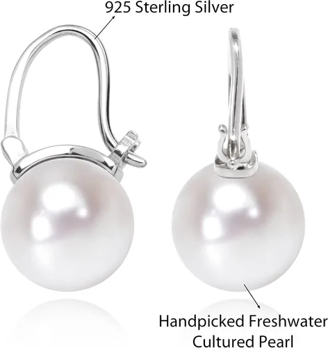 Vista 3 de Aretes colgantes de plata de ley 925 con perlas reales de agua dulce de calidad para mujer