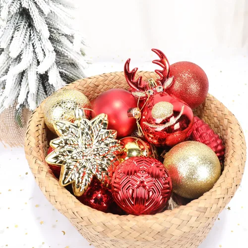 Vista 5 de Paquete de 100 bolas de Navidad inastillables, adornos decorativos de Navidad para árbol de Navidad, rojo y dorado