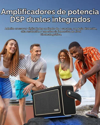 Vista 2 de YEAHBOX Starro - Altavoz Bluetooth de 3 vías con doble DSP, Bluetooth 5.3, graves y agudos ajustables, modo de ruido blanco, control de aplicación
