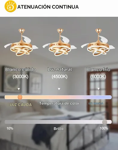Vista 5 de Ventiladores de techo retráctiles de 42 pulgadas con luces ventilador de Dorado